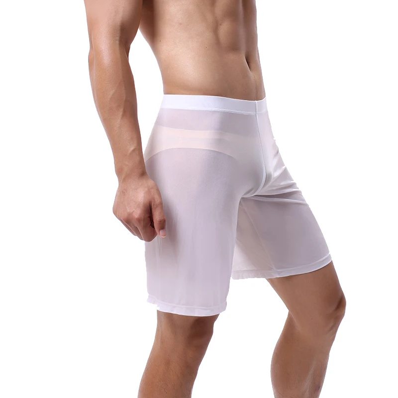 CLEVER-MENMODE Boxer Hommes Sous-Vêtements Sexy Mesh Bas De Sommeil Pyjama Hommes Long Leg Slip Transparent Culotte Shorts BoxerGoals