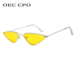 OEC CPO Vintage Cat eye Sunglasses Men Women Brand Unique Triangle Sun Glasses Female Yellow Metal Eyeglasses UV400 O897