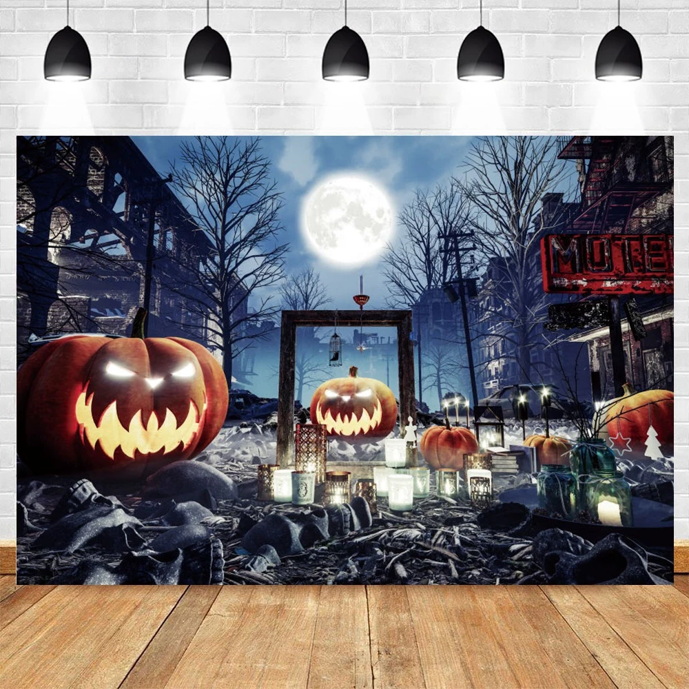 Yeele Halloween Background Night Moon Pumpkin Lantern Old House Skull Backdrop Cosplay Party Photography Photo Studio Photophone