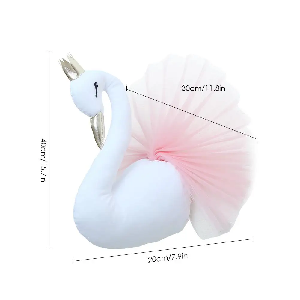 Lovely 3D Crown Swan Wall Art Hanging Plush Stuffed Doll Golden Crown Elegant Kids Girl Bedroom Decor Soft and Safe
