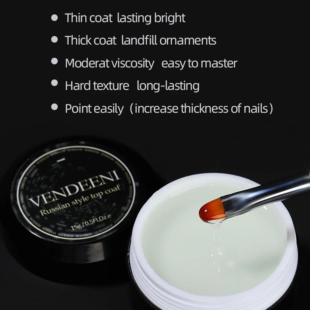 Vendeeni Russian Top Coat For Make Thick Nail Multifunction No Wash Top Coat Self-leveling Gel Nail Polish Sticky Rhinestone