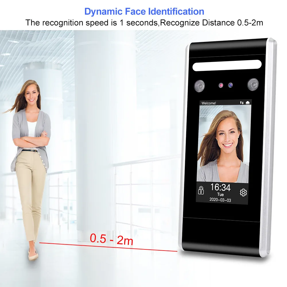 125KHz/13.56MHz RFID Access Control Keypad WiFi TCP/IP/USB Dynamic Face Biometric System Facial Time Attendance Machine ID IC