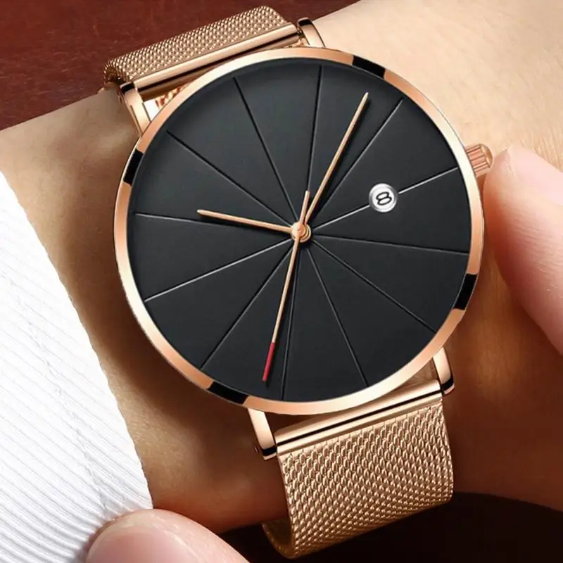 

Man Watch 2023 New Luxury Gold Men Watches Ultra thin Mens Watches Stainless Steel Mesh Belt Quartz Wristwatches horloge mannen