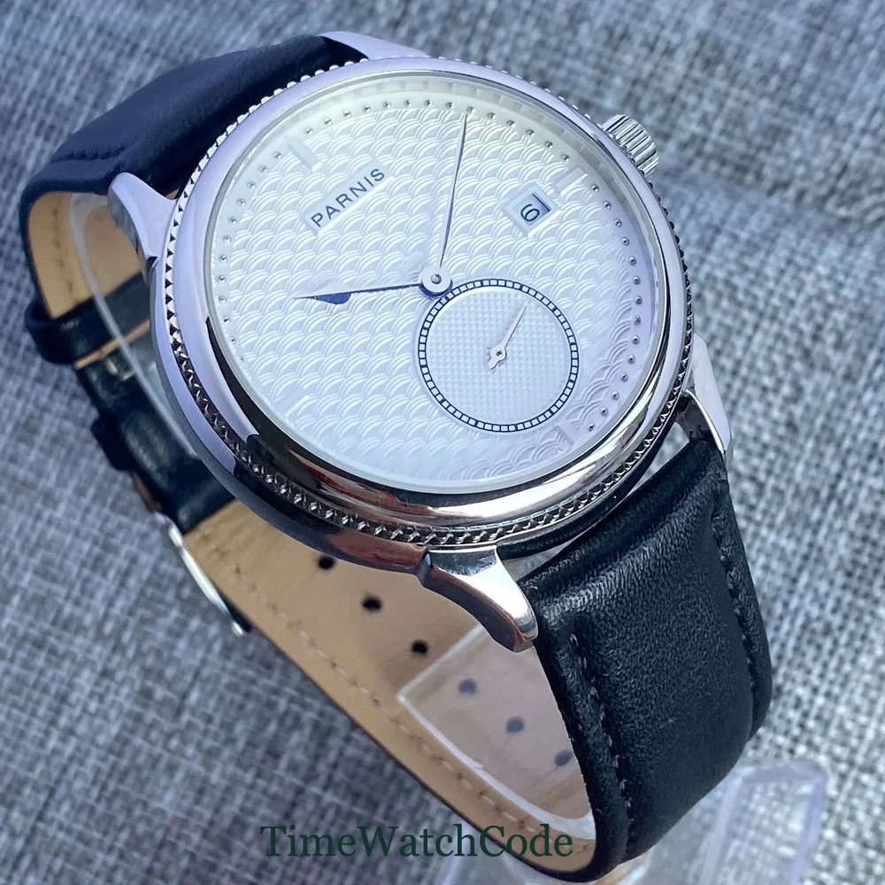Parnis Mechanische Automatische Mens Horloge ST1731 Datum Kleine Seconden Lederen Band Rood/Geel/Groen/Wit Dial Gepolijst 42Mm