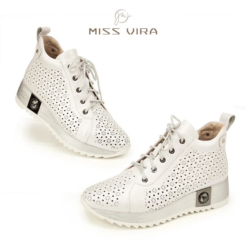 

MISS VIRA Platform Boots Women Breathable Casual Shoes Cow Leather Wedges Sneakers Fashion Ankle Boots Chaussure Femme