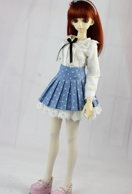 G10-X041 children toy BJD DD SD MSD 65cm 1/3 1/4 1/6 doll's props Accessoriess clothes White shirt polka dot skirt set