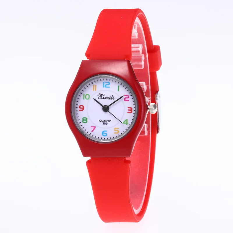 Montre à Quartz colorée pour garçons et filles, décontractée, bracelet en Silicone, jolis chiffres, nouvelle collection 2021