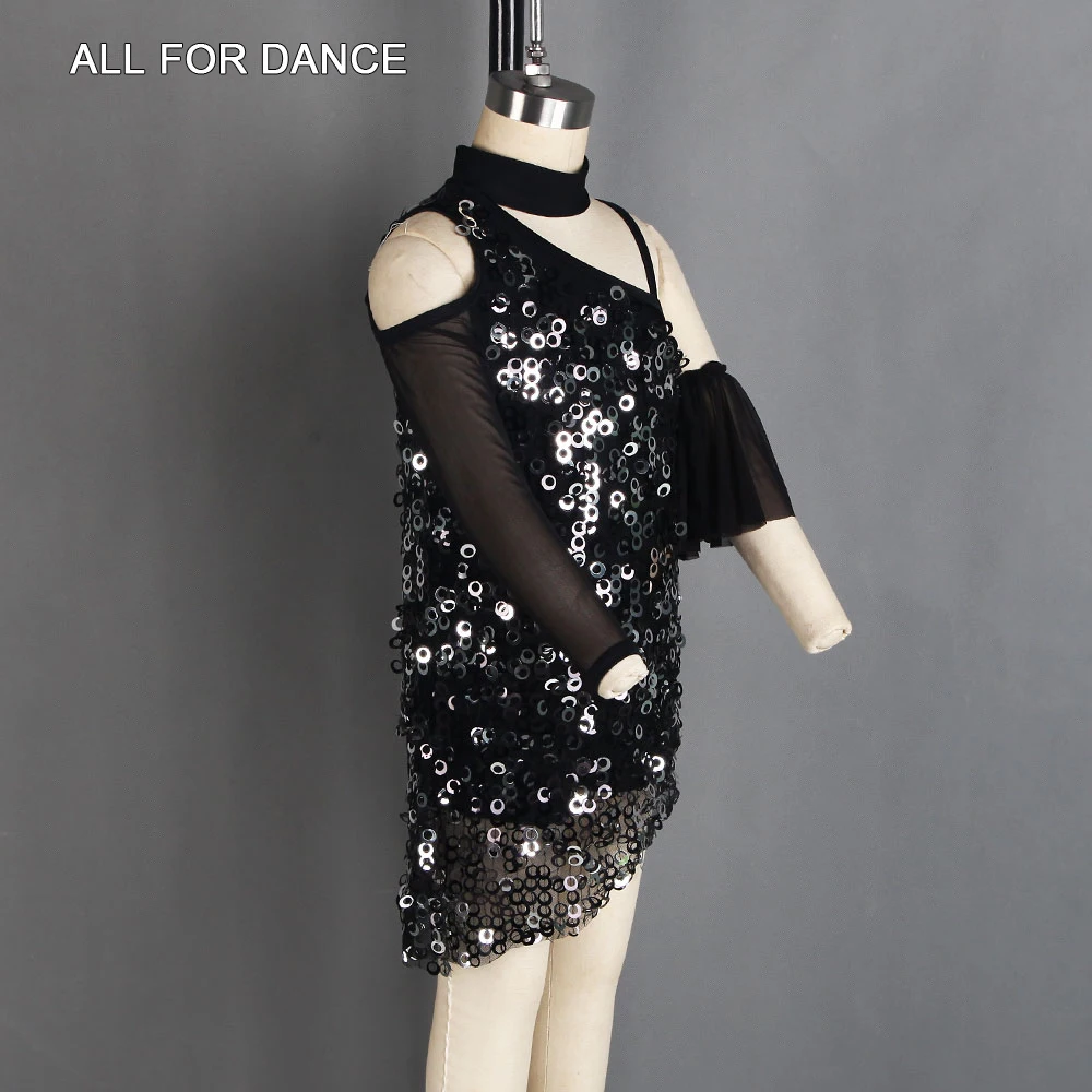 20039 Two In One Black Sequin And Spandex Lyrical Contemporary Dance Costume Performance Dance Wear Jazz Costumes