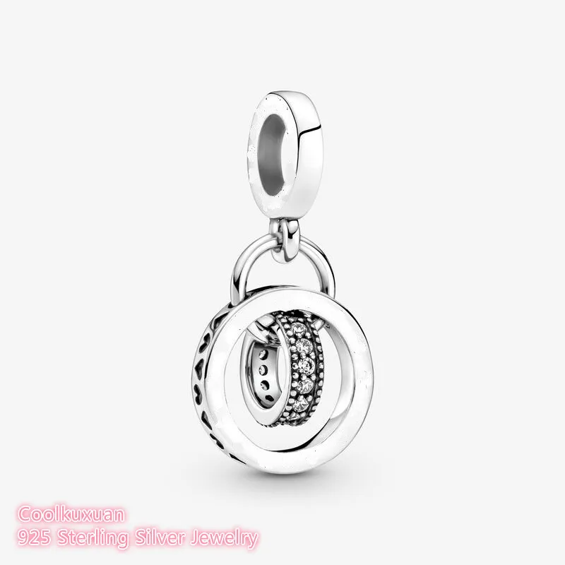 

Original 100% 925 Sterling Silver Logo Circles Dangle Charm beads Fits Pandora bracelets Jewelry Making Autumn Signature