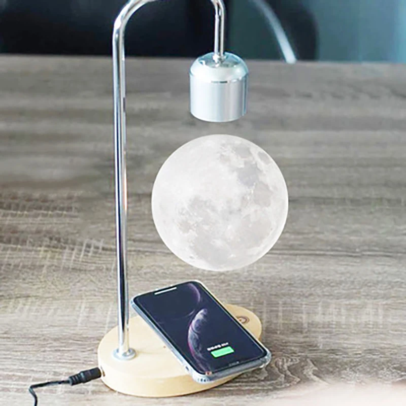 Lampu Malam Bulan Baru Pengisian Daya Ponsel Nirkabel Lampu Levitasi Magnetik Lampu Dekorasi Ruang Meja Lampu Desktop Kamar Tidur