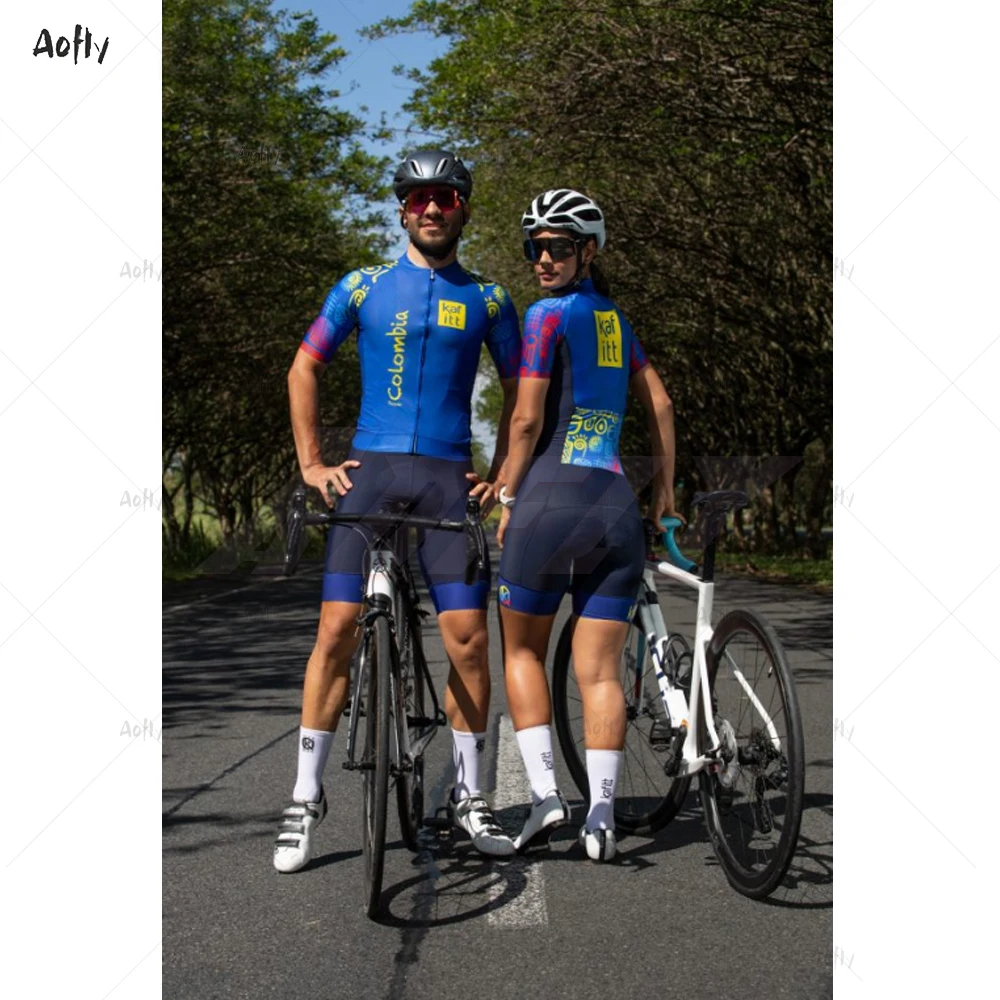 

2020 kafitt colombia blue Couple cycling Triathlon suit Cycling Skinsuit Maillot Ropa Ciclismo mtb bike Jersey cycling Jumpsuit