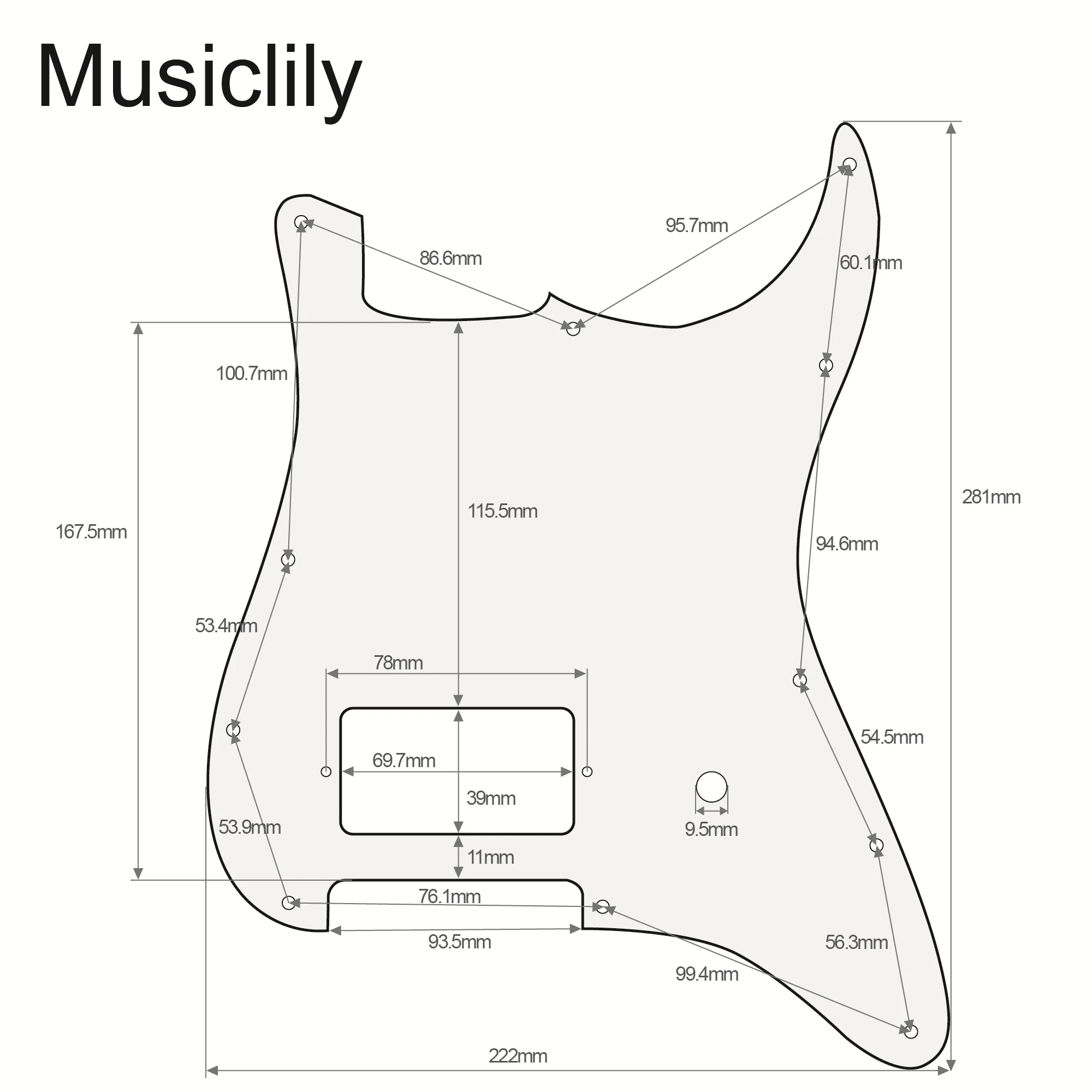 Musiclily Pro 11 Holes Single Covered Humbucker and Pot Slot Guitar Pickguard For USA/Mexico Fender Tom Delonge Strat