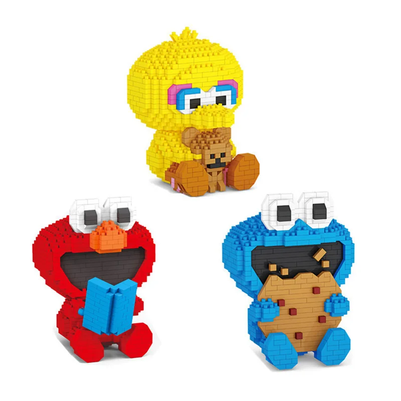 618 Uds + Mini bloques de construcción Micro ladrillos de diamante Elmo Cookie Monsters figuras de pájaros grandes modelo 3D para niños juguetes de