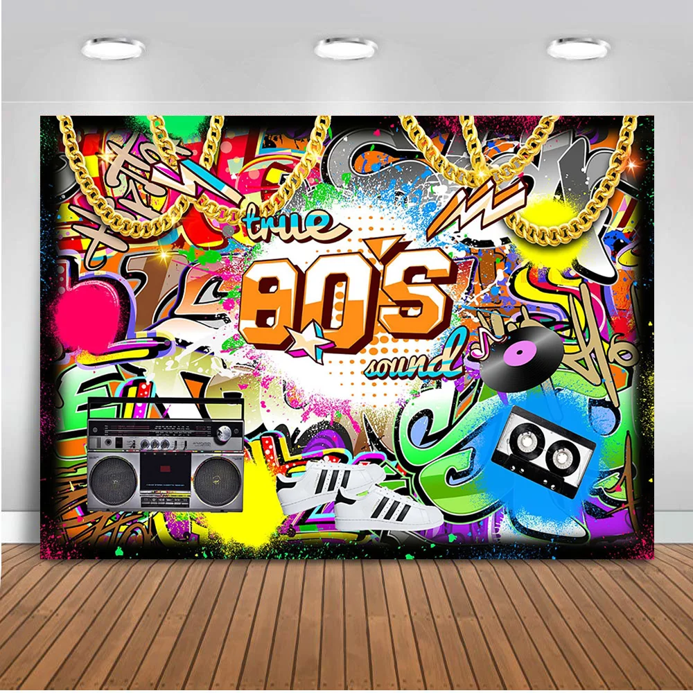 

Back to 80s 90s backdrop for hip hop photgraphy studio graffiti wall birthday theme party decoration background for photo studio