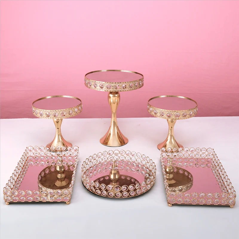 Gold crystal Cake Stand Cupcake Plate Tools for Cake Tray 1-6pcs Candy Bar Accessory for Home Decoration