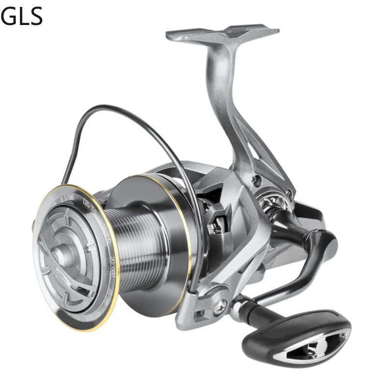 

GLS New 4.8:1 Gear Ratio Saltwater Aluminum Alloy Rocker Spinning Fishing Reel 6+1BB Long Shot Fishing Coil Accessories