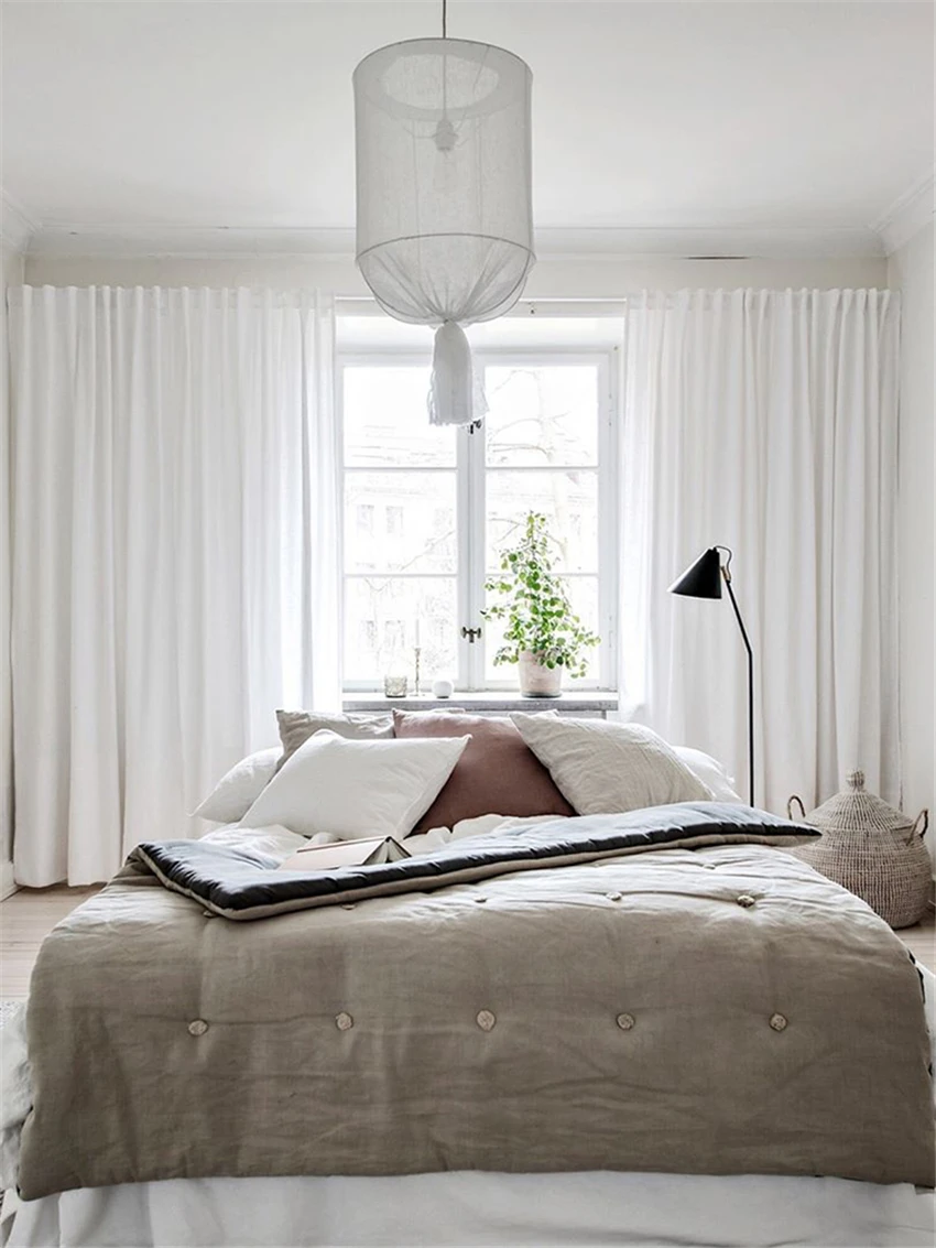 Bedroom Woven Fabric Linen White Pendant Lights Nordic Handmade Living Room Decorative Cotton Pendant Lamps Bedroom Fixtures