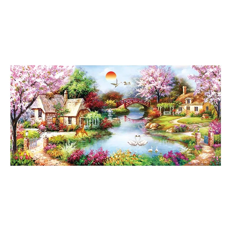 Garden Hut Landscape Needlework,DIY Living Room Printed Cross Stitch,Sets For Embroidery kit Full Cross-Stitching Cotton Thread