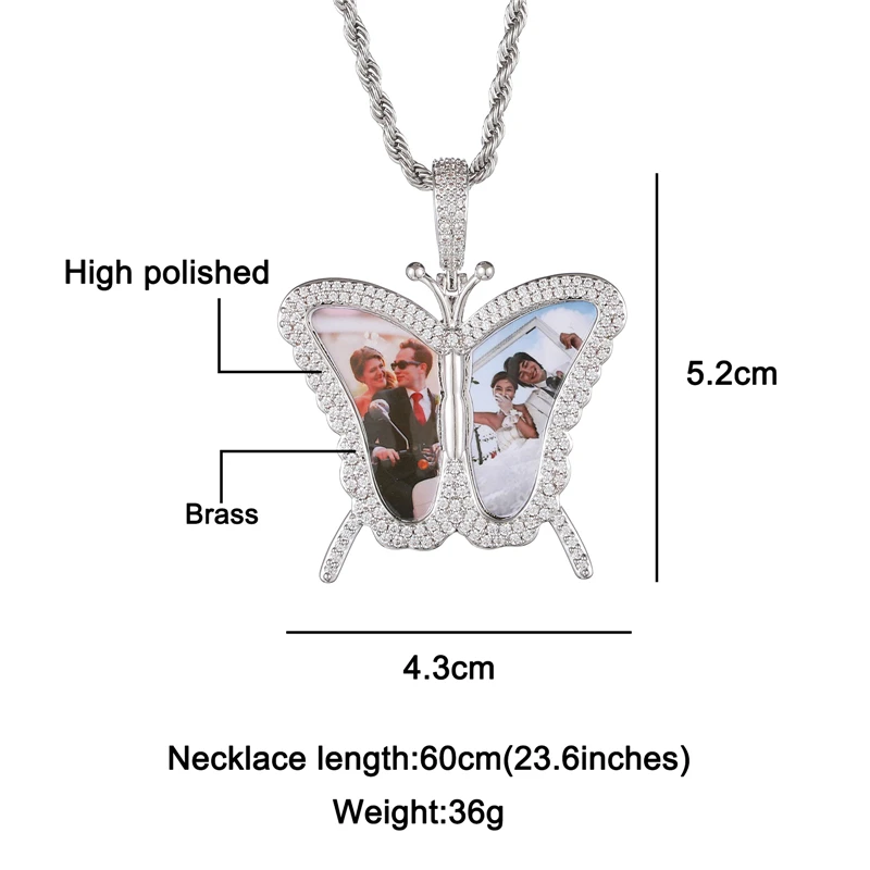 Hip Hop Personality Custom Picture Memory Medallions Butterfly Shape Necklaces & Pendants For Men Women Jewelry With Solid Back