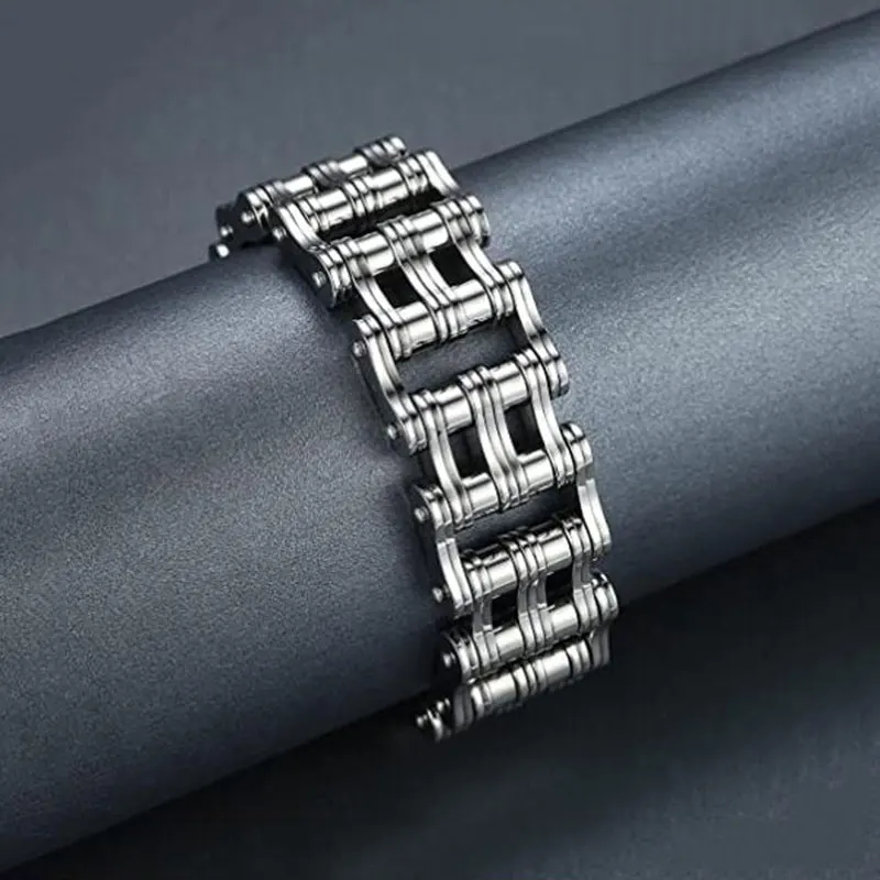 Punk Men\'s Heavy Chain Bracelets Bangles  Biker Bicycle Motorcycle Chain Link Bracelets for Men Stainless Steel Fashion Jewelry