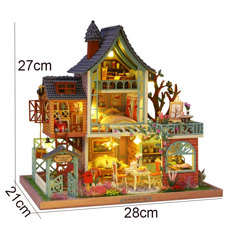 Kit di costruzione in miniatura per cottage resort nella giungla in legno fai-da-te Case delle bambole con mobili Casa Case delle bambole per amici Regali di compleanno