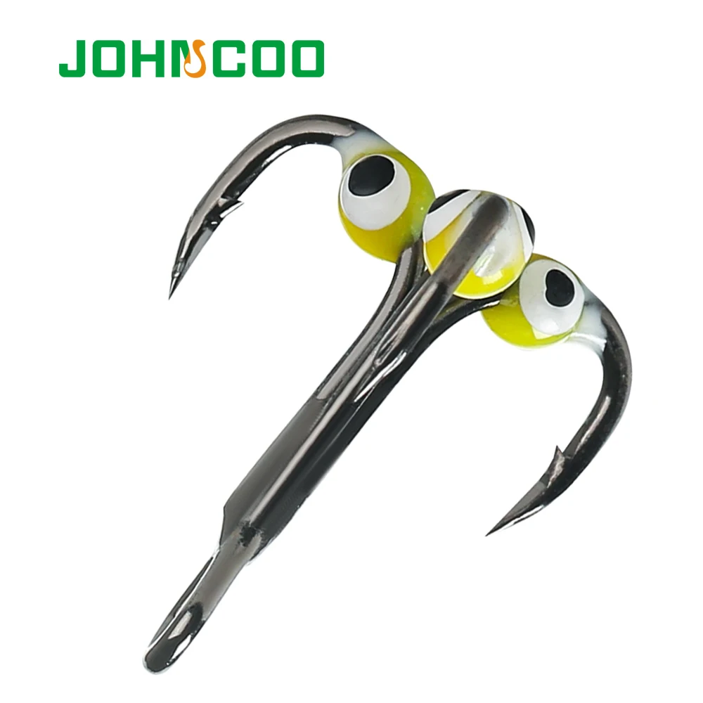 JOHNCOO 5pcs Winter Ice Fishing Hook Lure 6# 8# 10# Treble Hook High Carbon Steel Sharp Hook