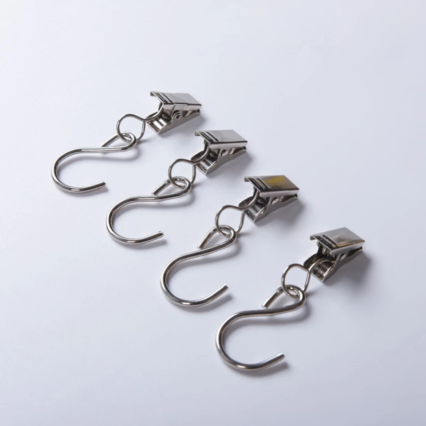 10pcs Metal Curtain Hanging Ring With Clips Shower Curtain Tracks Hooks Clamp Set Home Decor Drapery Accessories