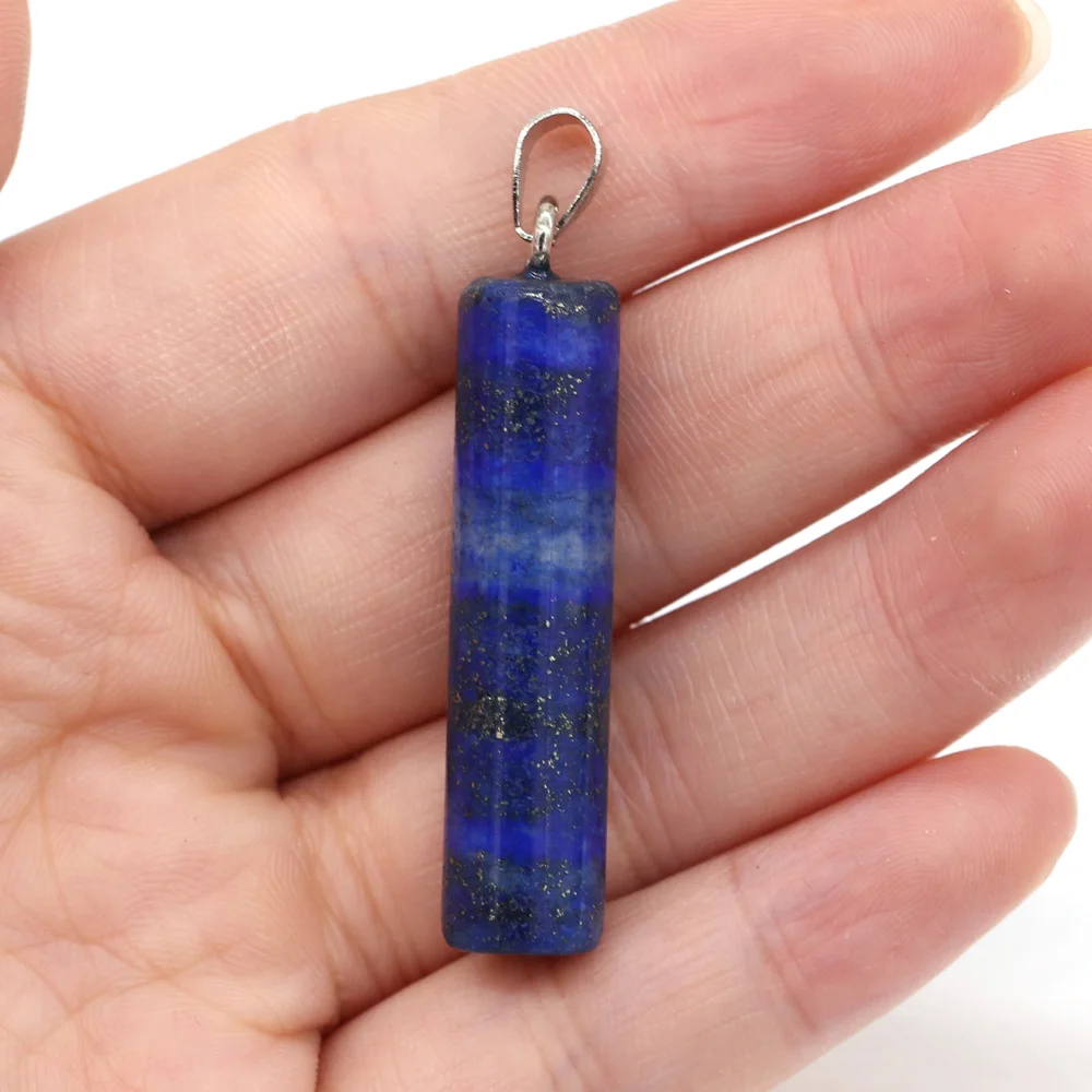 Natural Stone Pendant For Jewelry Making Rainbow Cylindrical Semi-precious DIY Necklace Handiwork Sewing Craft Accessory