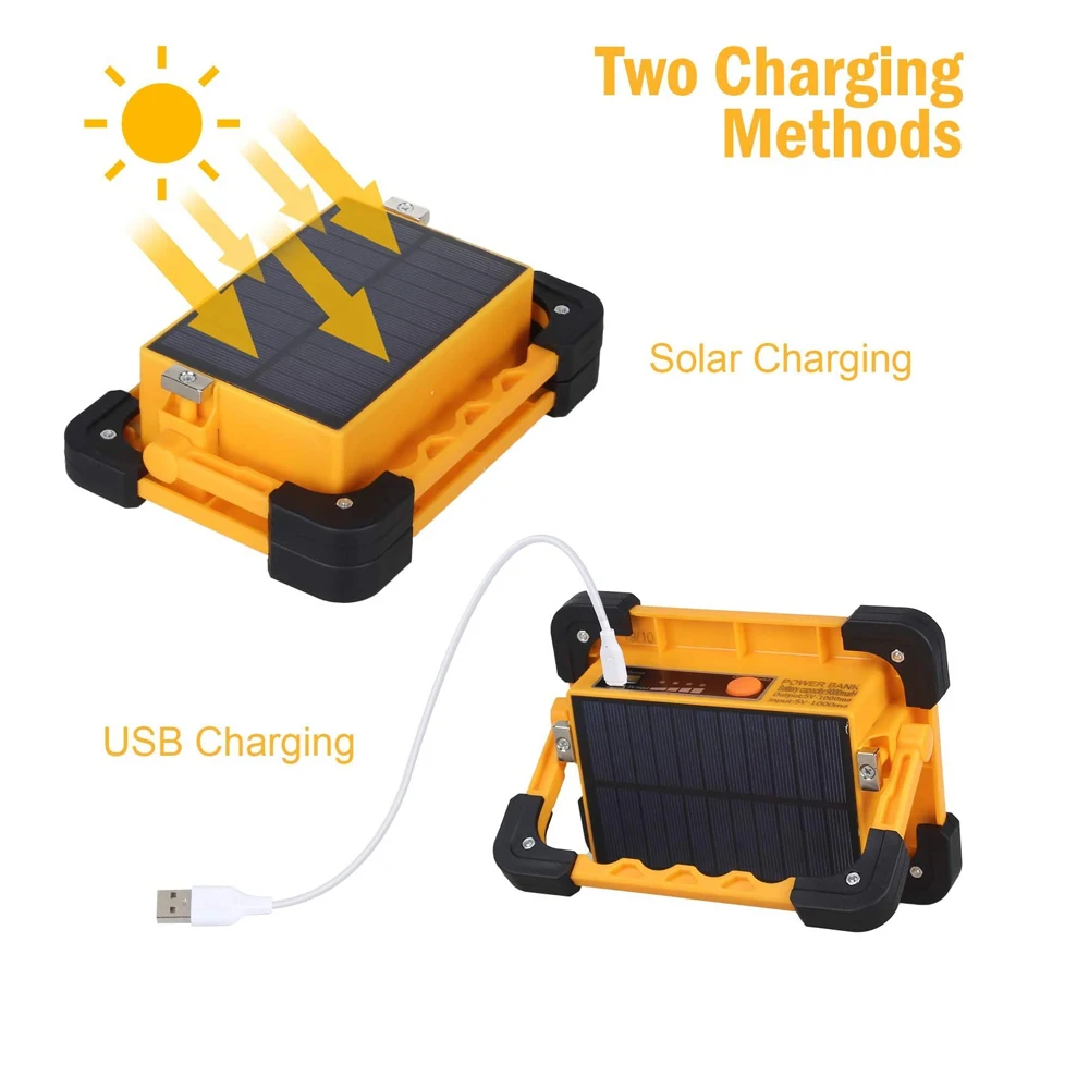 Светодиодный солнечный рабочий фонарь, перезаряжаемый через USB, портативный светильник для кемпинга, внешний аккумулятор, встроенный аккумулятор,