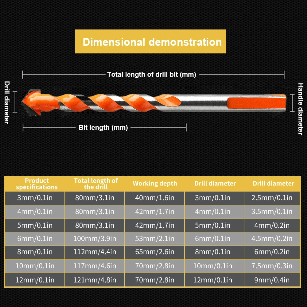 3-12mm Multifunctional Triangle Drill Bit Diamond Drill Set Ceramic Tile Concrete Brick Wood  Glass Punching Hole Saw Metal Dril