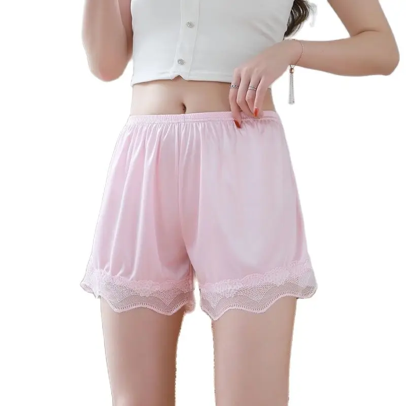 New Summer Casual High Waist Fashion Shorts Seamless Lace Satin Short Black Elasticity Women Safety Pants Plus Big Size