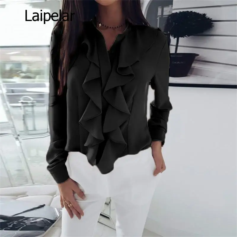 Blusa elegante de manga larga para mujer, camisa femenina de oficina en color blanco y negro, talla grande, Otoño, 2020