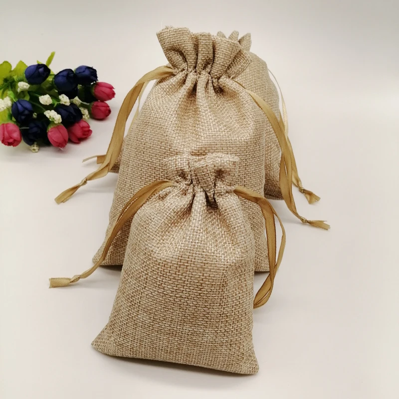 50pcs Silk Ribbon Jute Bag Sack Drawstring Bag Small Jewelry Bags Pouch for Jewelry Packaging Display Wedding Christmas Gift Bag