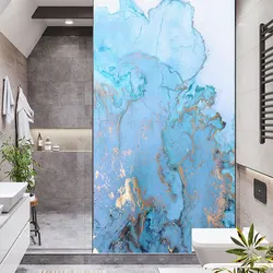 No Glue Static Cling Privacy Window Film Heat Control UV Blocking Window Glass Film Blue Marble Texture Frosted Window Film