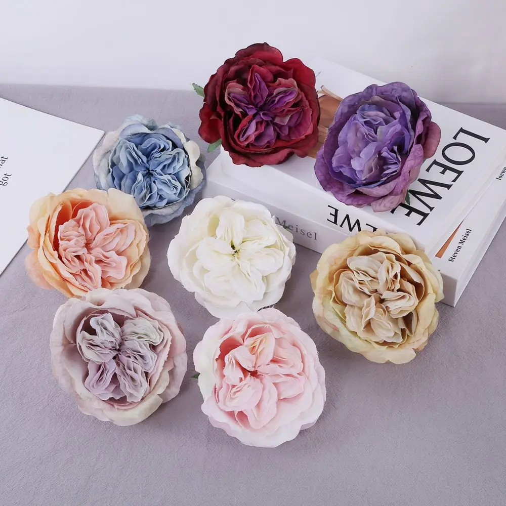 3/5pcs Large Artificial Silk Roses Flowers Head Cabbage Rose Champagne Artificial Plant In For Plastic Vase Wedding Home Decor