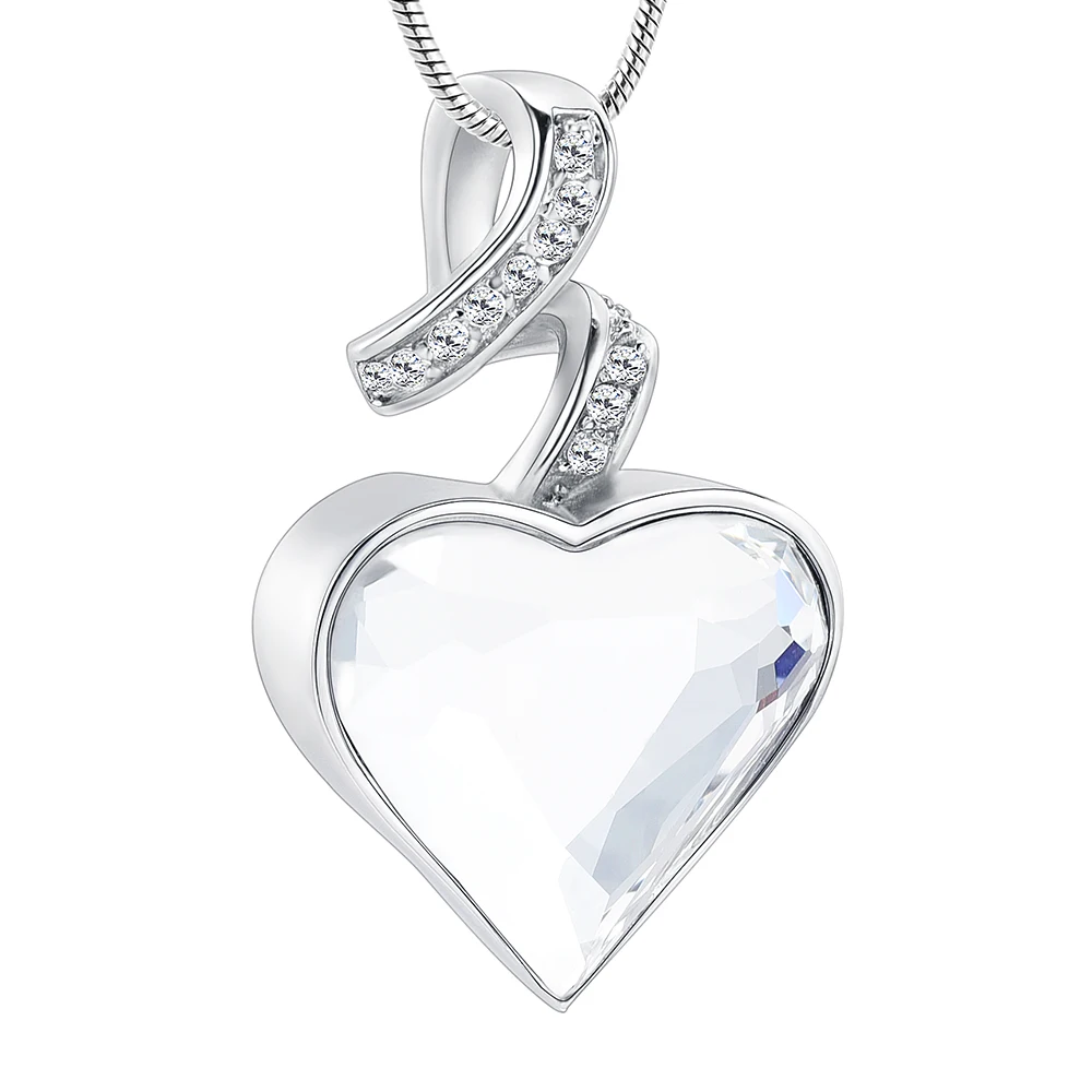 

LHP29-1 New Arrival Stainless Steel Love Heart Cremation Urn Necklace with Clear Crystal Inlay,Pet/Human Ashes Keepsake Jewelry