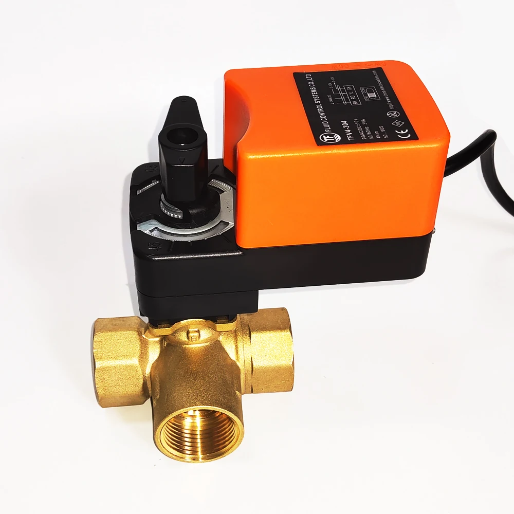 1 1/4'' Electric modulating valve 3way T port, AC/DC 24V Proportional valve 0-10V or 4-20mA regulating for flow regulation