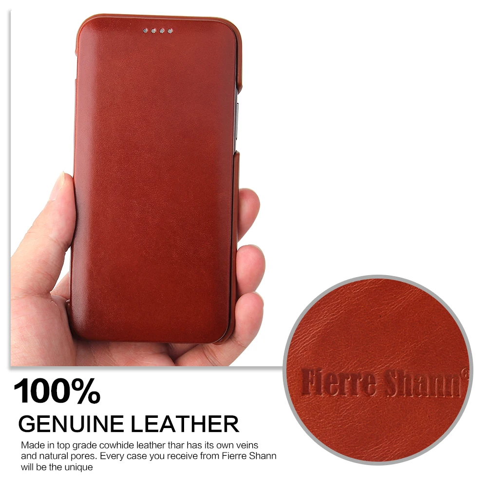 Imagem -02 - Aleta do Couro Genuíno para o Iphone 12 x xr xs Max Plus Fierre Shann Magnético Capa para o Iphone 11 12 Mini Pro Max Case da