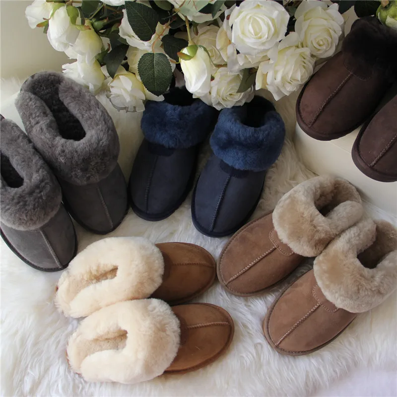 Top Quality 2023 Natural Sheepskin Fur Slippers Female Winter Slippers Women Warm Indoor Slippers Soft Wool Lady Home Slippers