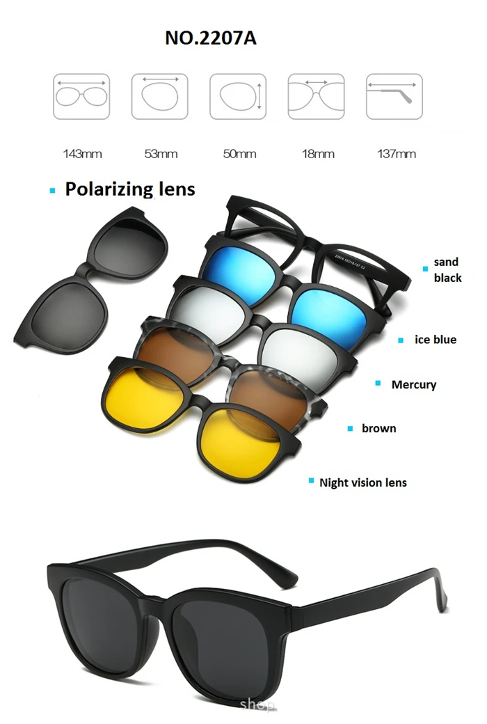 5 1 Anzug Multifunktion sclip verschreibung pflicht ige Sonnenbrille mit Myopie Männer Magnet kurzsichtige Brille Frauen 0 -0.5 -0.75 bis -6.0 – Detail 13