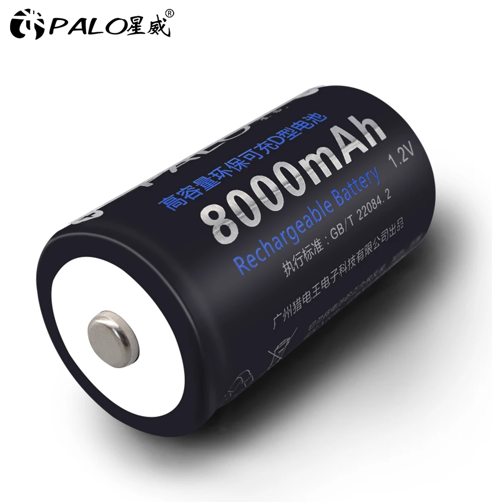 Palo 1.2V 8000mAh NiMh D Size Rechargeable Bateries R20 with USB Quick Recharger Smart LCD Display AA AAA CD Batteria Charger