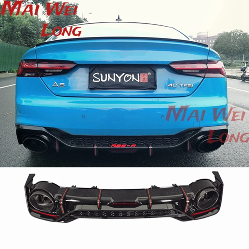 bright black Rear Bumper Lip Diffuser for Audi new A5 B9.5 S5 S-Line Hatchback 2021-2022