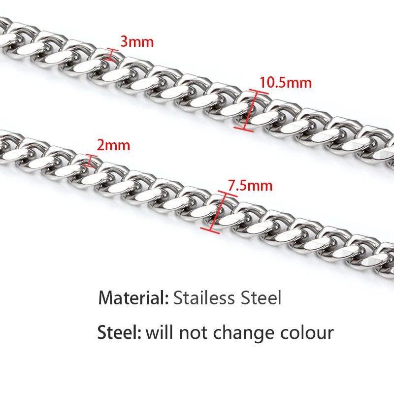 7.5mm 10.5mm Width Heavy Miami Cuban Stainless Steel Figaro Mill Chain for DIY Handmade Necklace Bracelet Making Wholesale 1M