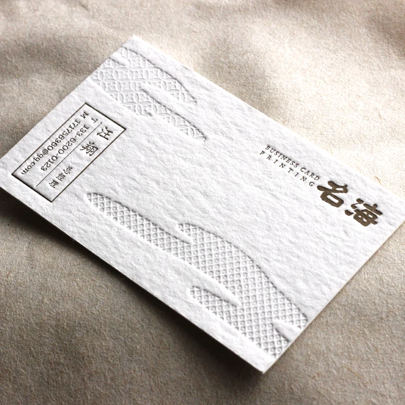 Algodão Grosso Debossed Cartão de Visita, Espessamento Personalidade Especial, Design Livre, Impressão Tipográfica Criativa, Papel Selvagem, 100Pcs