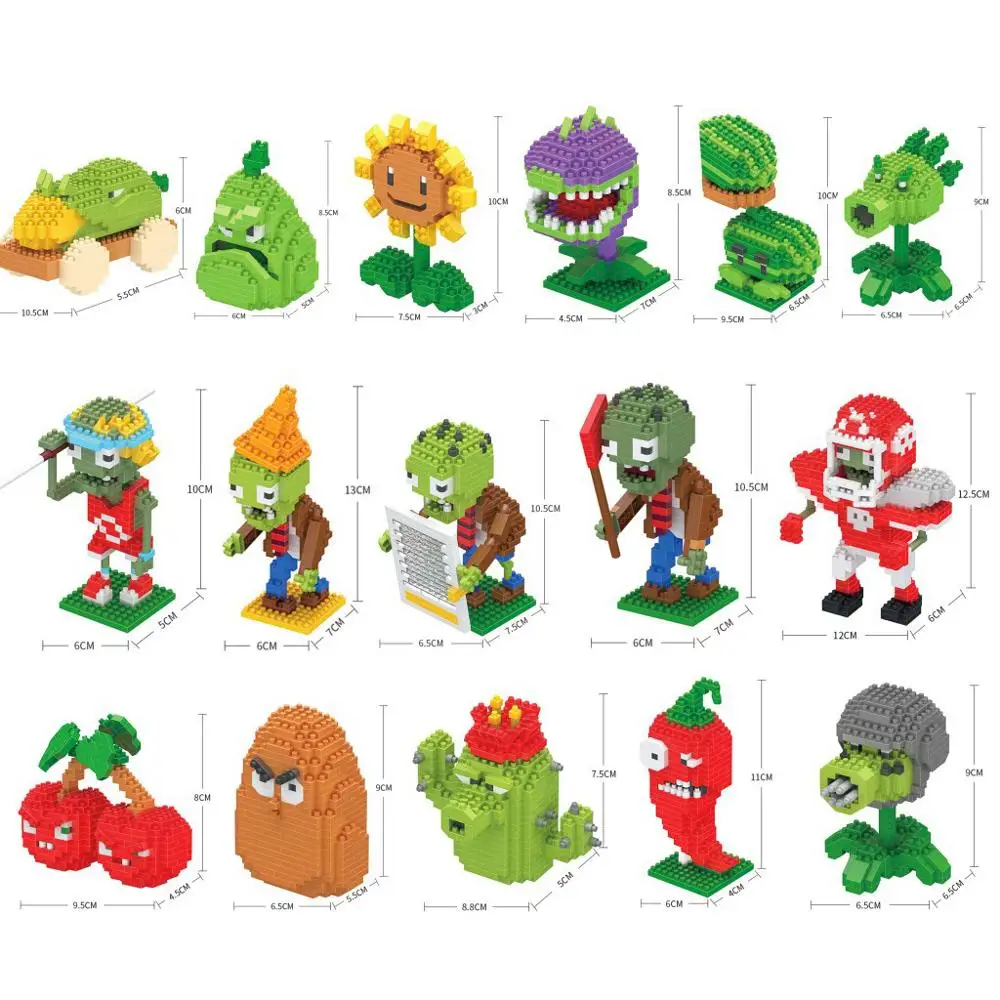 Juego de dibujos animados planta vs zombie juguetes Micro diamante bloque Peashooter Chomper Jalapeno tuerca alta girasol cereza bomba maíz nanoladrillo