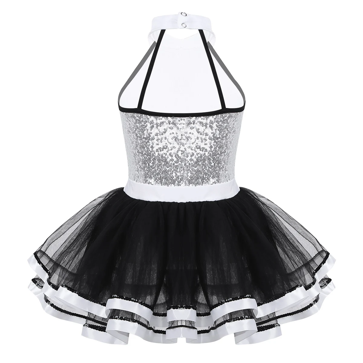 TiaoBug Kids Sleeveless Shiny Sequins Mesh Tutu Ballet Dress Girls Gymnastics Leotard Children Modern Performance Dance Costume