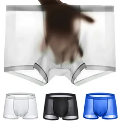 Summer Ice Silk Men Underwear Seamless Transparent Boxer Shorts Ultra Thin Sheer Breathable Comfortable Panties Underpants