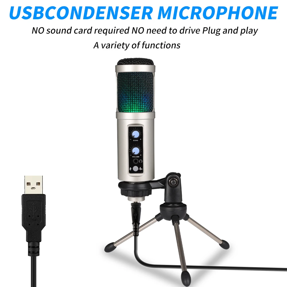 USB Condense Microphone for Recording/Streaming/Gaming/Singing,Echo controltrol  mic for PC/Laptop