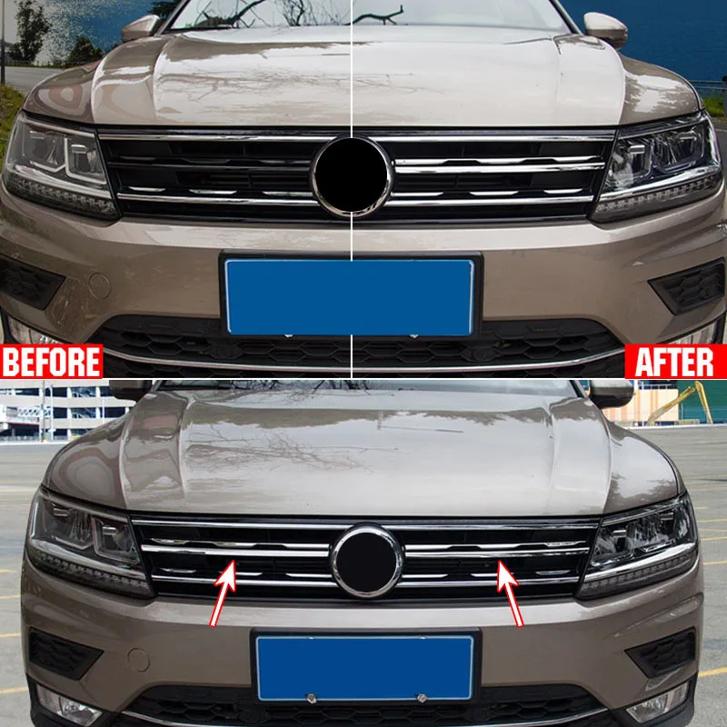 Chrome Front Mesh Grill Bumper Cover For VW Tiguan Mk2 2016 2017-2020 Trim Insert Bonnet Garnish Molding Styling Guard Protector