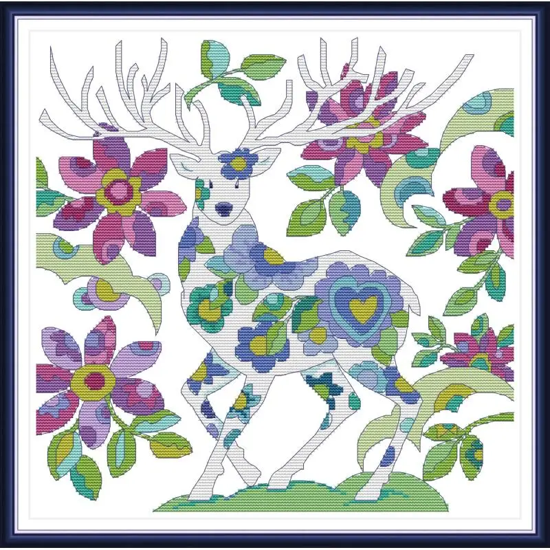 Colorful Deer Counted Cross Stitch Kits DMC Chinese Cross Stitch Patterns DIY 11&14CT Embroidery For Needlework Home Decoration